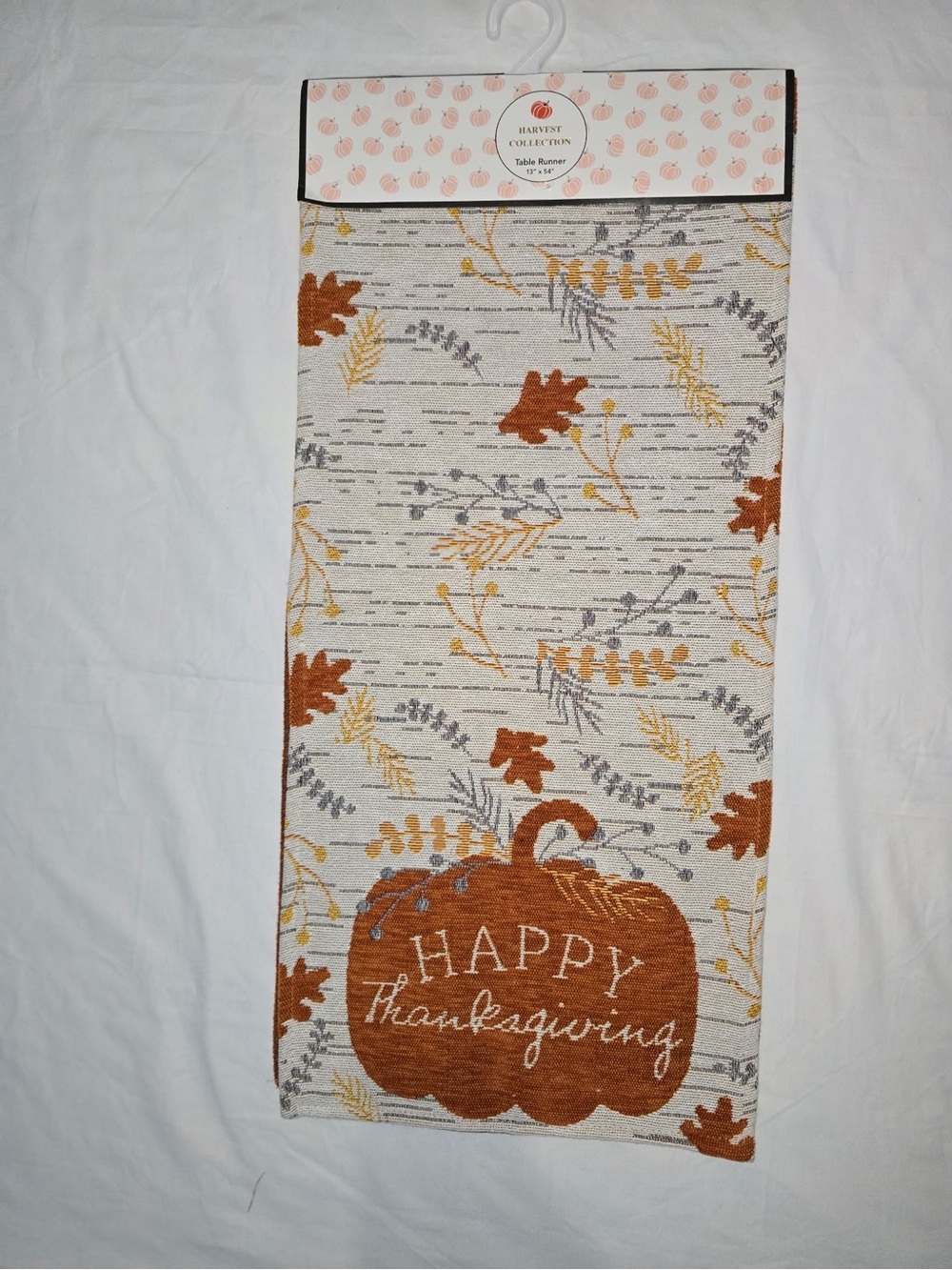 Harvest Collection 'Happy Thanksgiving' Pumpkin Table Runner - Orange & Cream